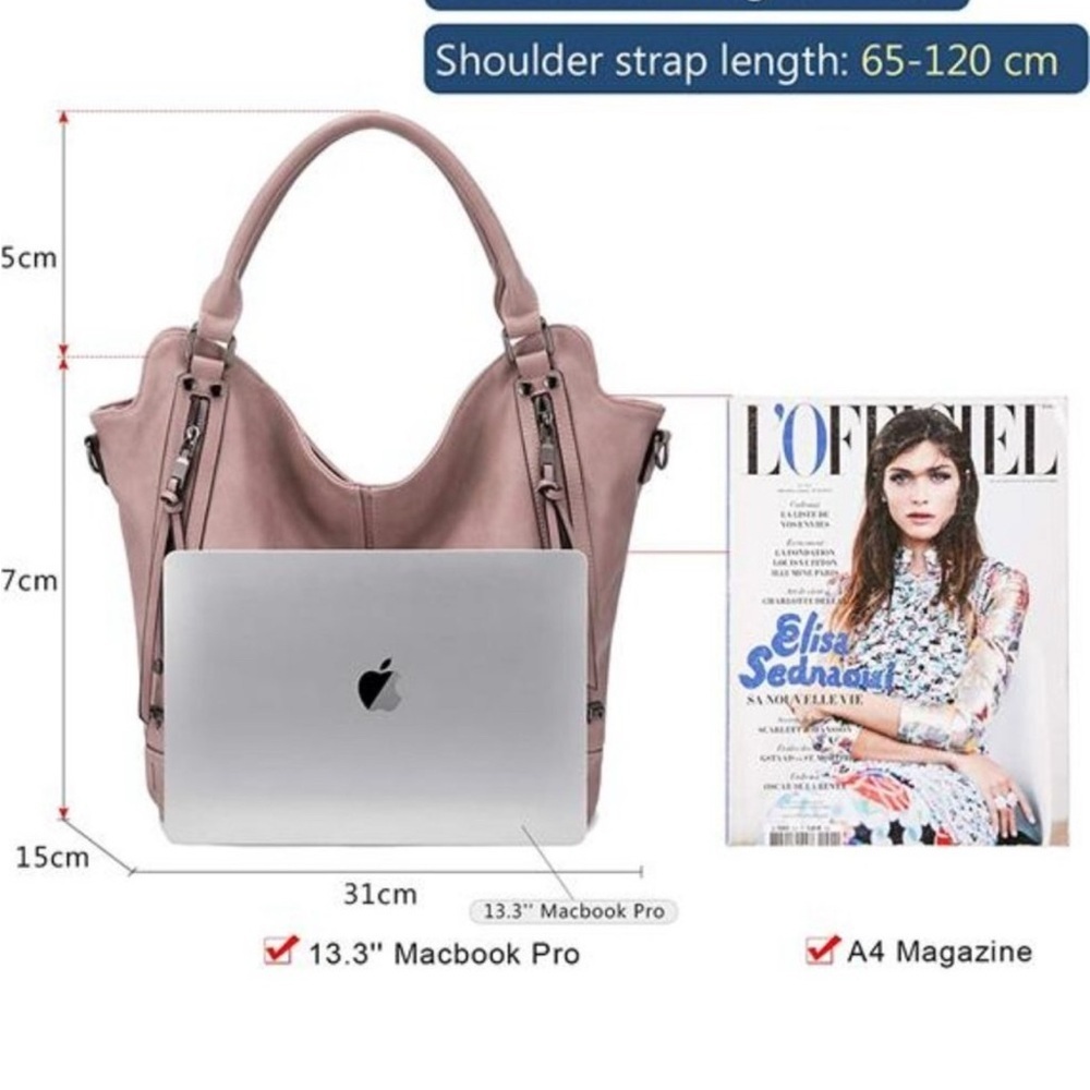 2 Pcs Tote Bag PU Leather Shoulder Bags Fashion Hobo Bags Large Purse Handbags - Picture 7 of 8